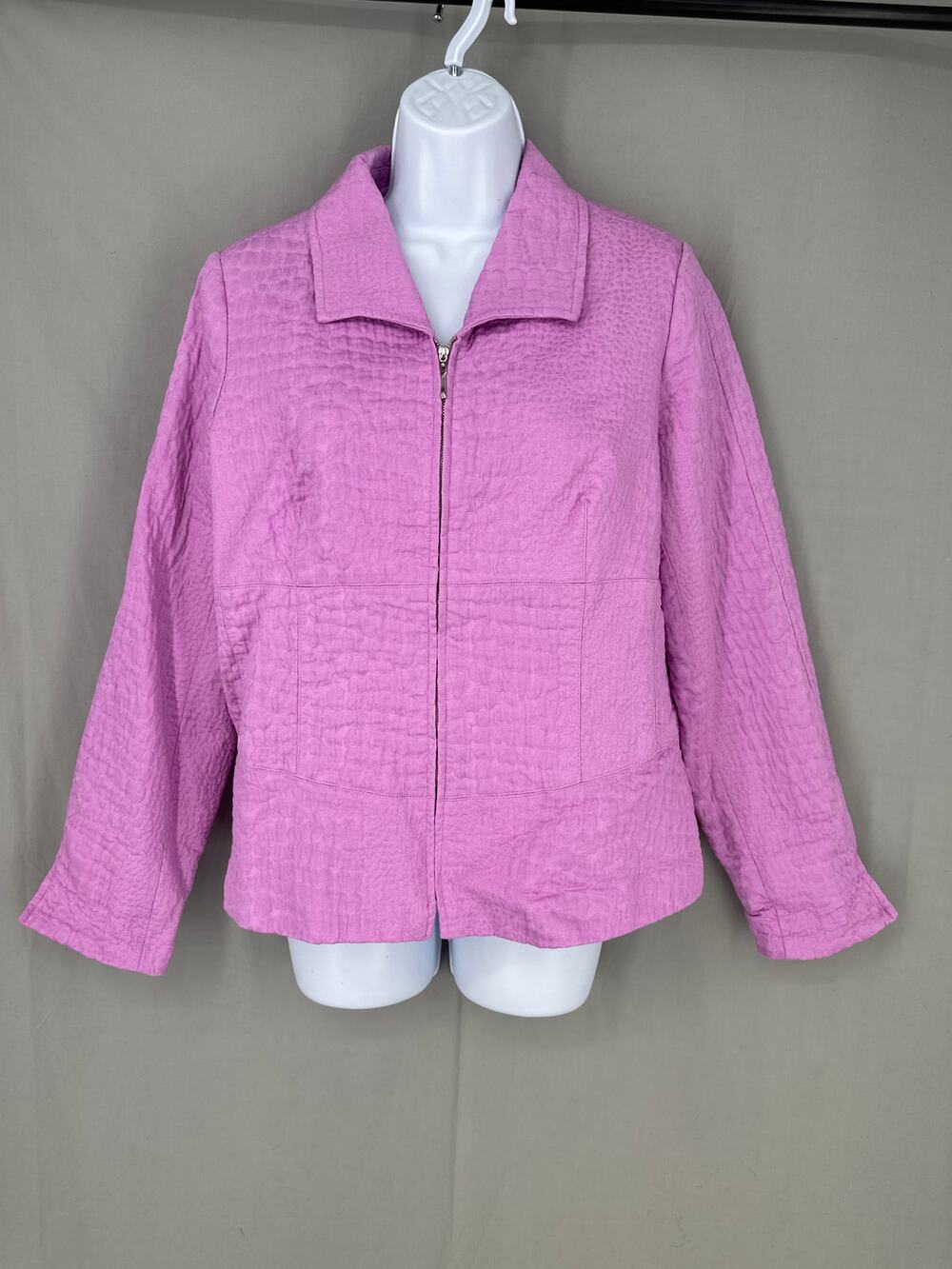 90s Vintage Jacket Womens Medium Purple Quilted Cottage Zip Boho Pastel Cabin